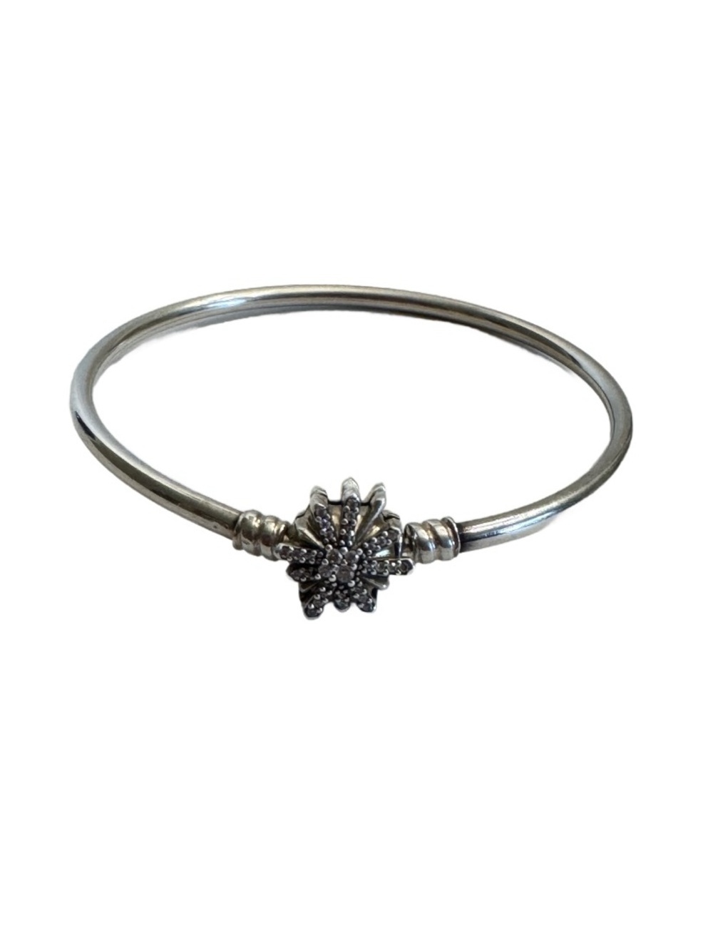 Authentic Pandora Sterling Silver Firework Snowflake CZ Bangle Bracelet SZ 7.5in